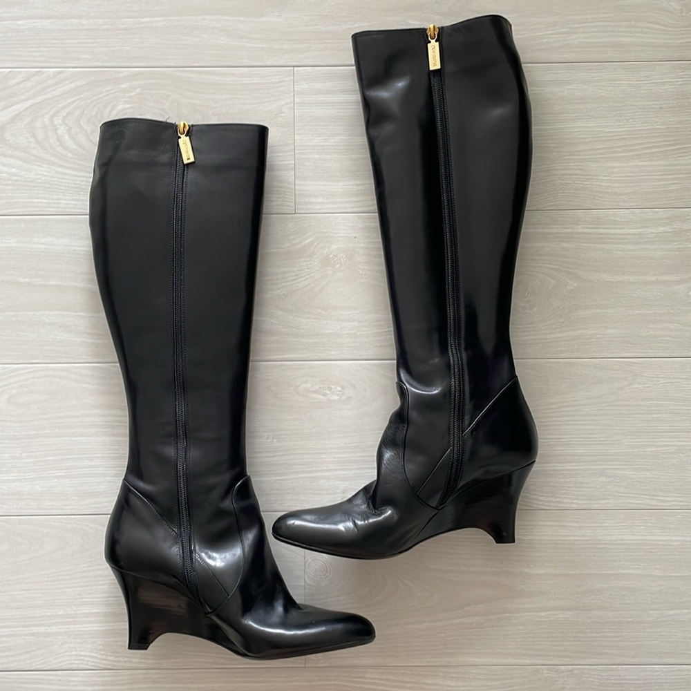 New! Bruno Magli Black Leather Knee Boots - Picture 3 of 11